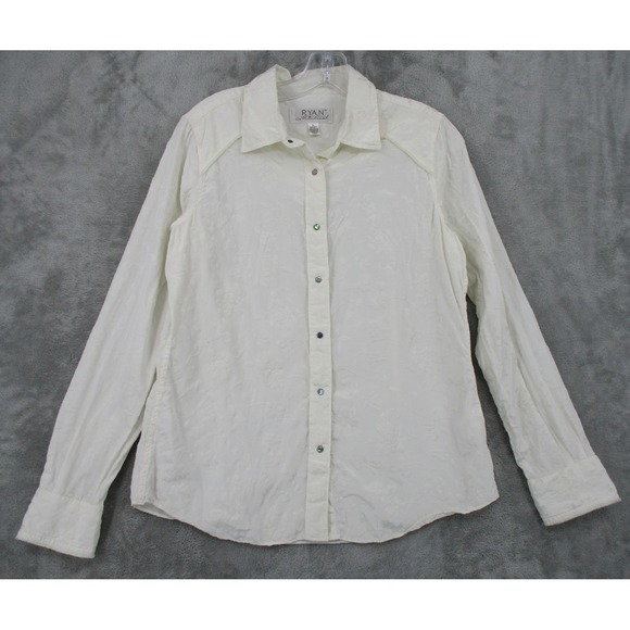 Ryan Michael Shirt Womens Large Silk Embroidered Western Floral Pearl Snap Boho - Picture 1 of 11